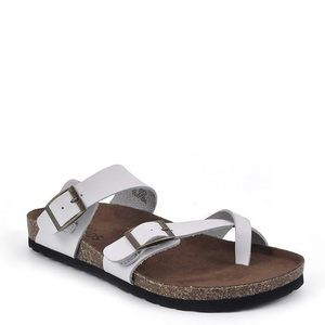 WHITE MOUNTAIN Shoes Gracie Women's Flat Sandal, White/Leather, 8 M